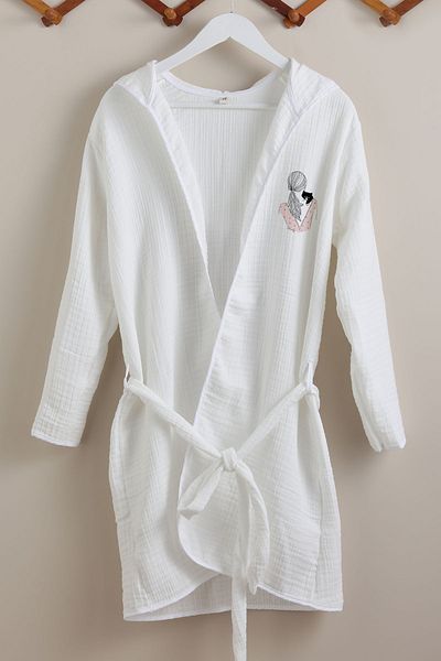Tuğba Kuğu 4 Layer Muslin Bathrobe - Young Series - Girl with Cat