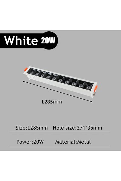 SUNMEIYI 4000k Neutral Light A-white 20w New Led Line Downlight Recessed Rectangle Grille Ceiling Lamp 10w 20