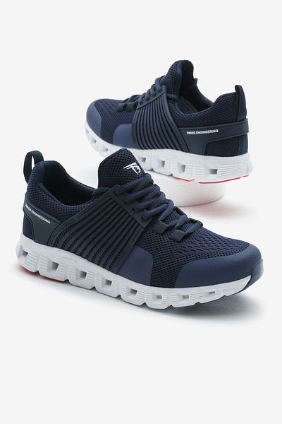 Tonny Black Unisex Navy Blue Design Thermo Sole Stripe Breathable Fabric Lace-Up Sports Shoes