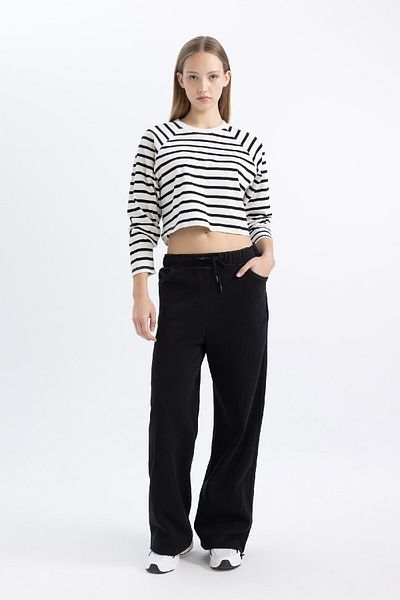 DeFacto Jogginghose mit weitem Bein und dickem Bund – elastische Taille mit Taschen C5414ax24sp