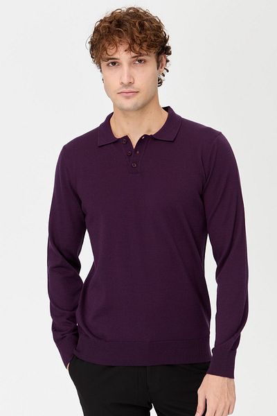 Desen Triko Ανδρικό Basic Polo Neck Slim Knitwear Πουλόβερ Κόκκινο Μωβ