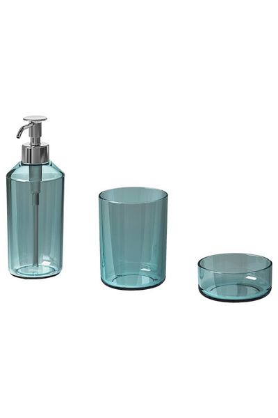 IKEA SKISSEN 3-Piece Bathroom Set by IKEA – Soap Dispenser, Toothbrush Holder & Tray, 34cl, 7cm Dia.