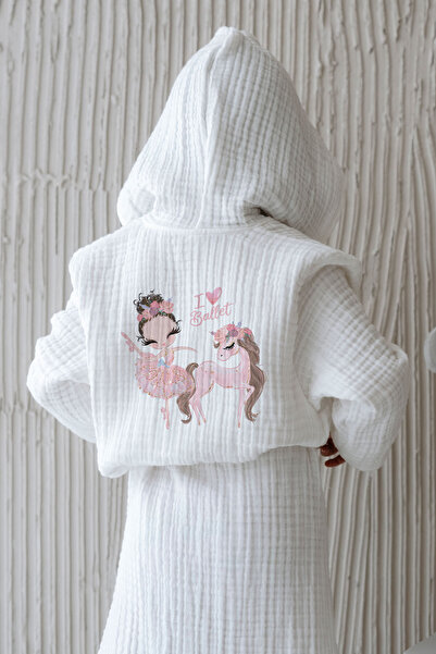 Tuğba Kuğu 4 Kat Müslin Bornoz - For Baby Serisi - Pembe Tütülü Balerin Ve Unicorn