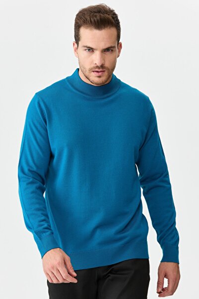 Desen Triko Erkek Basic Yarım Balıkçı Ince Triko Kazak A.petrol