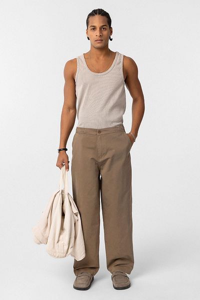 VAMOSCLO Washed Gabardine Trousers - Mink Model