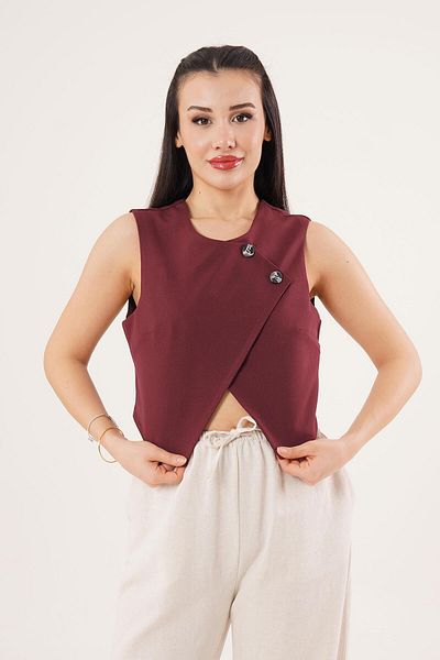 Hipo Trend Double Button Cross Model Claret Red Vest