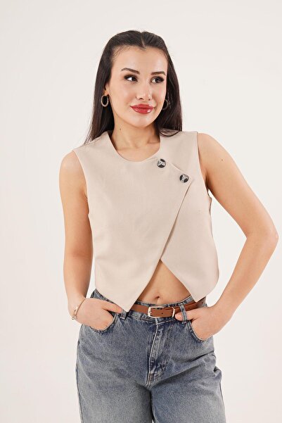 Hipo Trend Двобортний жилет бежевого кольору з перехресним кроєм