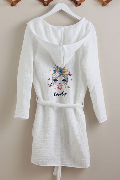 Tuğba Kuğu 4 Layer Muslin Bathrobe - Young Series - Girl with Flowers on Hair
