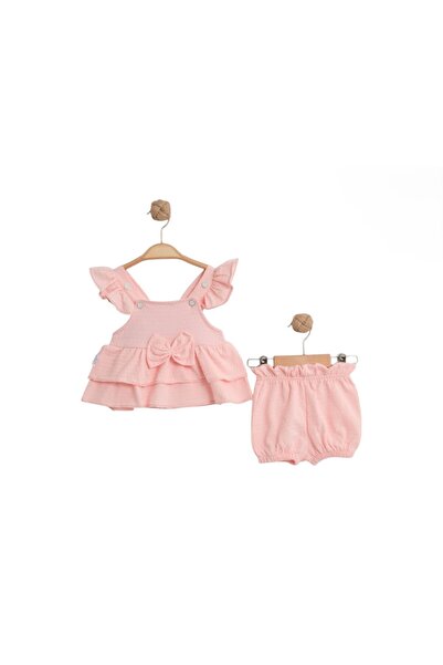MBK GARDEN Baby Girl Pink Summer Cotton 2-Piece Strappy Blouse Shorts Set