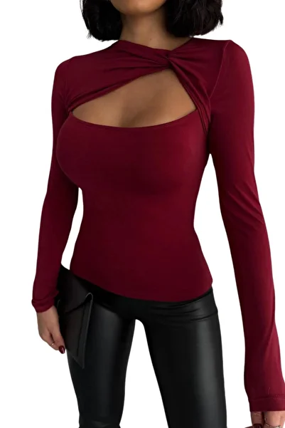 Moda Amore Women's Blouse - Sandy Fabric Twist Detail Long Sleeve 065