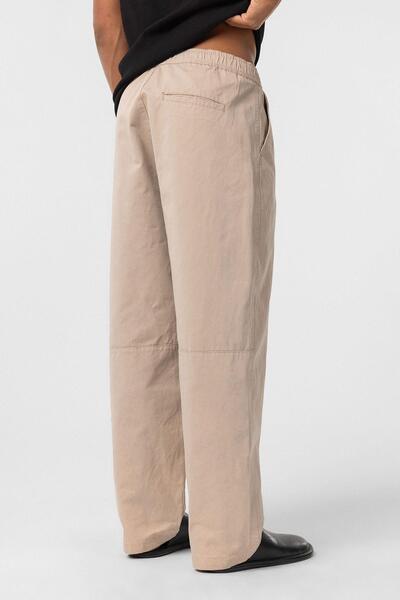 VAMOSCLO Yıkamalı Gabardin Baggy Pantolon Bej