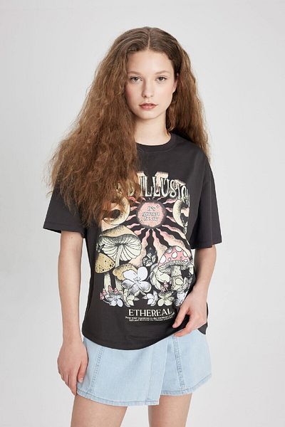 DeFacto Loose Fit Crew Neck Printed Short Sleeve T-Shirt C5957Ax24Sm