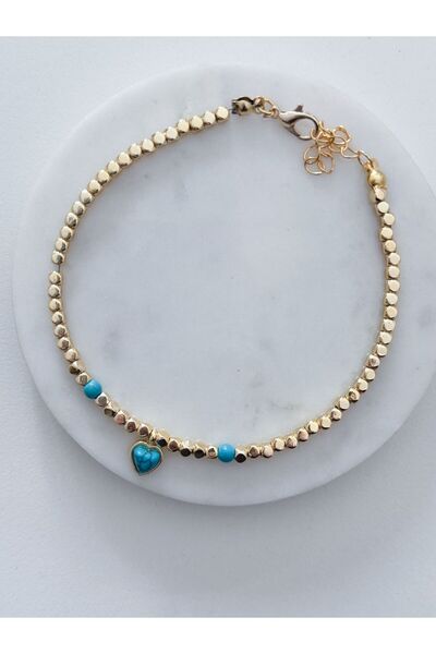 CHARMLUCKY Turquoise Heart Charm Anklet