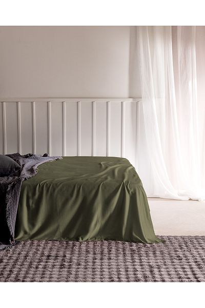 Madame Coco Ciel Double 100% Cotton Elasticless Satin Bed Sheet - Khaki