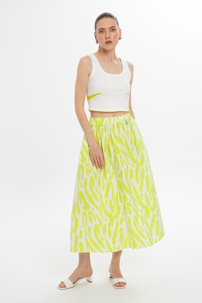 GIZIA SPORT Rahat Kesim Neon Yeşil Midi Etek