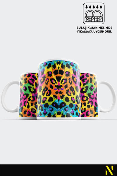 nilizma Leopard Patterned Colorful Mug – 330 ml Mug | Stylish and Durable Design