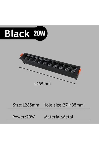 SUNMEIYI 4000k Neutral Light A-black 20w New Led Line Downlight Recessed Rectangle Grille Ceiling Lamp 10w 20