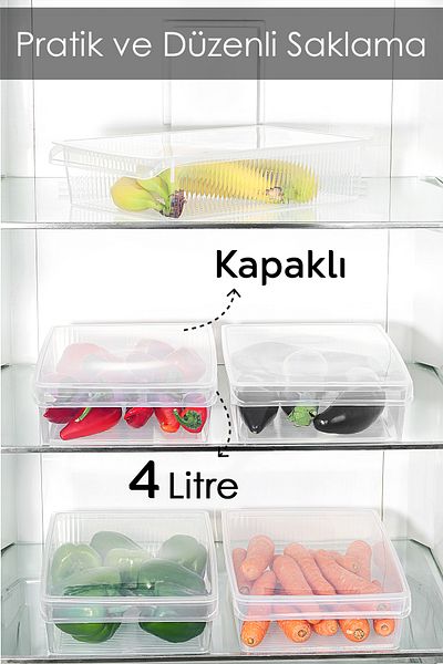 Meleni Home 5 Pieces Clamshell Cabinet Interior Refrigerator Organizer - Refrigerator Organizer Fruit Vegetable Storage Container 4 Lt