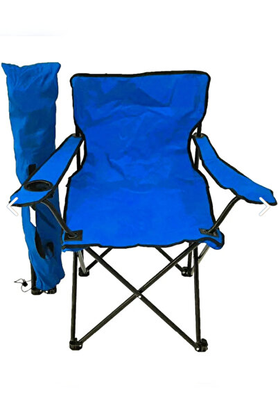 Sağlam Katlanır Kamp Sandalyesi Taşıma Çantalı Bardaklıklı Mavi