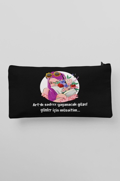 qoeuyl boutique Несесер за гримове от плат с щампа - калъф за моливи и портфейл „На разположение съм за красиви дни“ №1