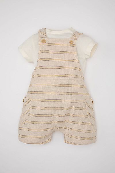 DeFacto Baby Boy 2-Piece Set Short Sleeve T-Shirt Striped Woven Salopet C5185A524Sm