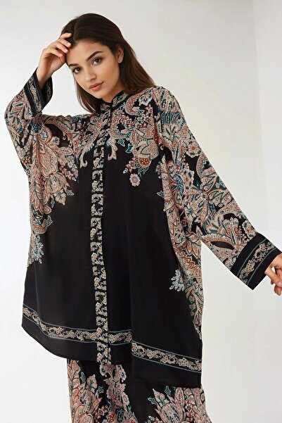 Hiccup Baskıllı Yüksek Bel Kimono Ve Pantolon Ikili Modest Takım