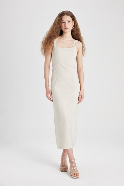 DeFacto Bodycon Body Wraping Basic μονόχρωμο τετράγωνο λουράκι μάξι φόρεμα C5027ax24sp