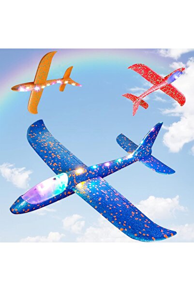 AWH مجموعة من 3 طائرات إسفنجية للأطفال، طائرات شراعية بإضاءة LED مقاس 18.9 بو...