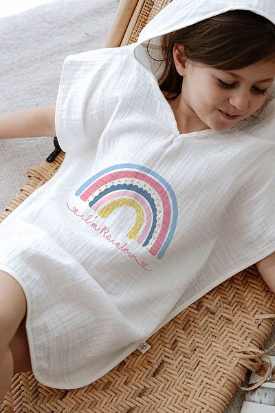 Tuğba Kuğu Pink Rainbow 4 Layer Muslin Poncho - Baby Series