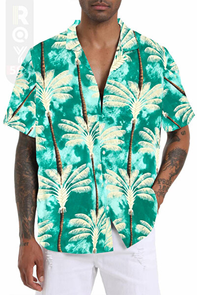 ROY501 Men's Short Sleeve Shirt New Palm Pattern Short Sleeve Shirt Summer Shirt Men's Oversize Shirt
