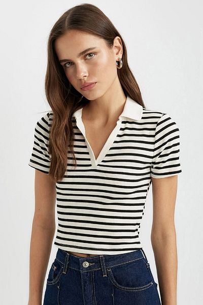 DeFacto Slim Fit Slim Fit Polo výstřih pruhované tričko s krátkým rukávem C5515ax24sp
