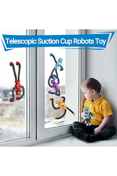 Generic 4 Pack Pop Tubes Robot Fidget Toys Suction Cup Telescopic Sensory Toy for Kids Autism Fine Motor