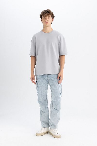 DeFacto Loose Fit Crew Neck Short Sleeve Heavy Fabric Basic Plain T-Shirt B4844Ax24Au