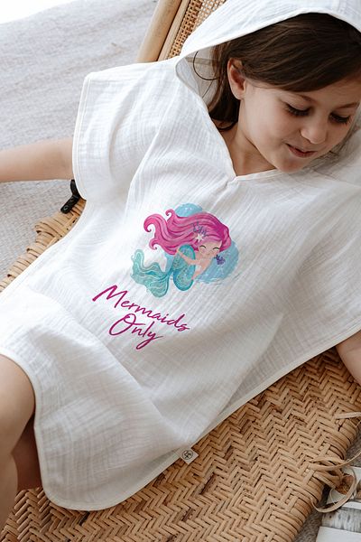 Tuğba Kuğu 4 Layer Muslin Poncho - Young Series - Pink Haired Mermaid