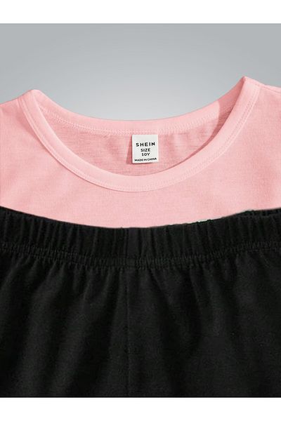 GLOWES Girl's Front Printed Pink Black Shorts Set