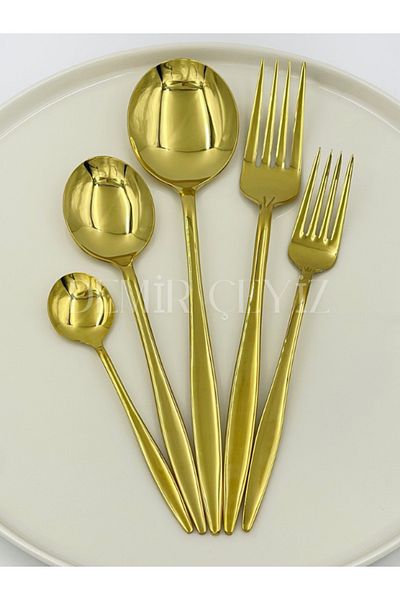 Demir Çeyiz Dmr Life 60 Pieces 12 K, Venezia Gold Fork and Spoon Set