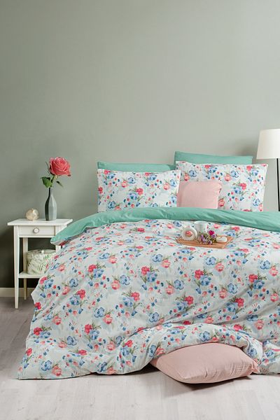 MyStory Home Set cuvertură dublă cu cearșafuri elastice Roseto-Green