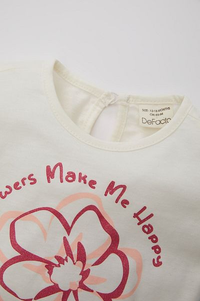 DeFacto Floral Print Crew Neck T-Shirt for Baby Girl - Short Sleeve C5175A524Sm