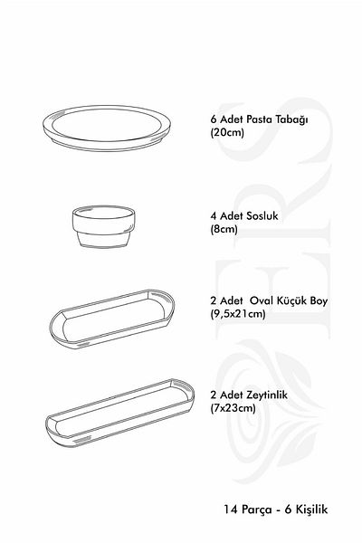 Erbaşlar Bonche Luxury Embossed 14 Piece Breakfast Set for 6 People