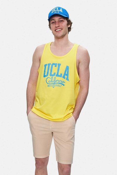 UCLA Pebble Light Yellow Zero Sleeve Printed Oversize Men's Tshirt