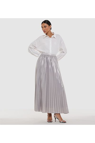 BCBG SOLID METTALIC PLEATED SKIRT