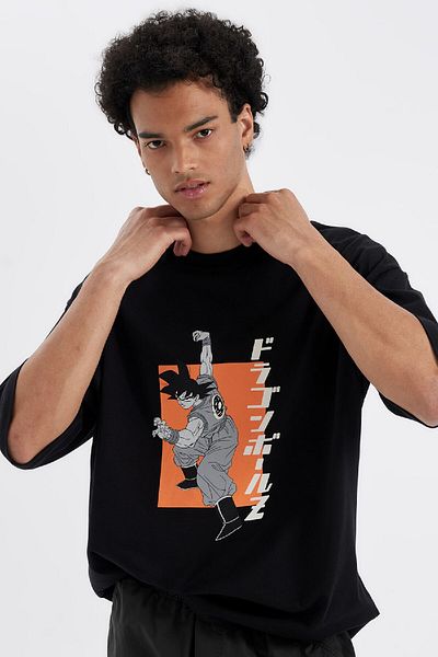 DeFacto 100% βαμβακερό Dragon Ball Loose Fit Crew λαιμόκοψη με στάμπα κοντομάνικο μπλουζάκι C6526ax24au