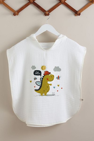 Tuğba Kuğu 4 Layer Muslin Poncho - For Baby Series - Cute Dinosaur