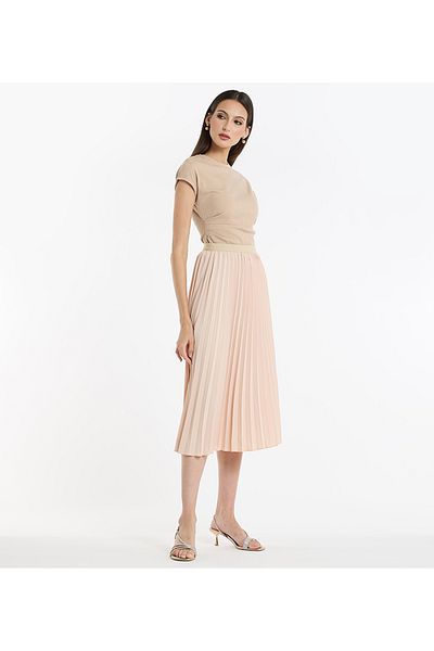 BCBG SOLID PLEATED MIDI SKIRT