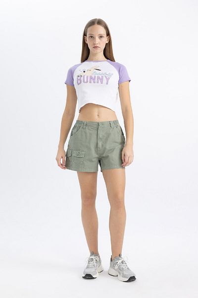 DeFacto Tricou tip carasol cu ​​nervuri imprimat cu decolteu ras - mânecă scurtă C5721ax24sm