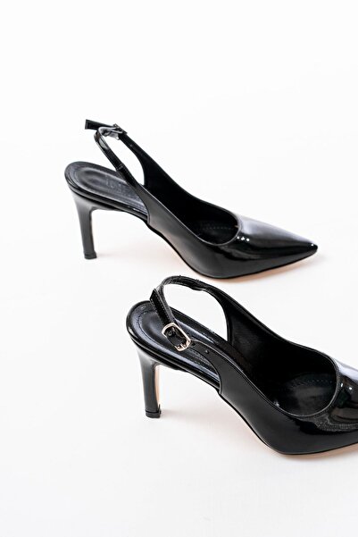 Aymood ST-1153 Чорні шкіряні жіночі туфлі на підборах 9 см з відкритою п'ятою