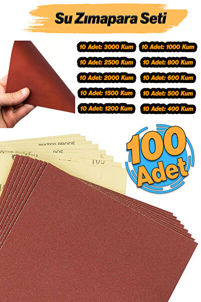 Badem10 Su Zımparası 100 Adet Kağıt Far Temizle Parlat Set 3000-2500-2000-1500-1200-1000-800-600-500-400 Kum