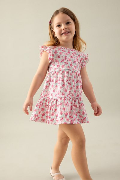 DeFacto Short Sleeve Floral Patterned Baby Girl Dress - C5207A524SM