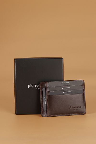 Pierre Cardin Ανδρικό πορτοφόλι από γνήσιο δέρμα, θήκη κάρτας Analin Brown