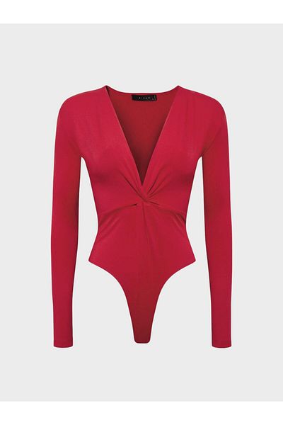 RİVUS Long Sleeve Iconic Body with Twist Detail on the Front - Red